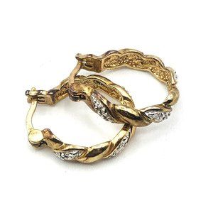 Vintage Gold Vermeil Earrings 925 Sterling Silver Hinged Hoops 1"